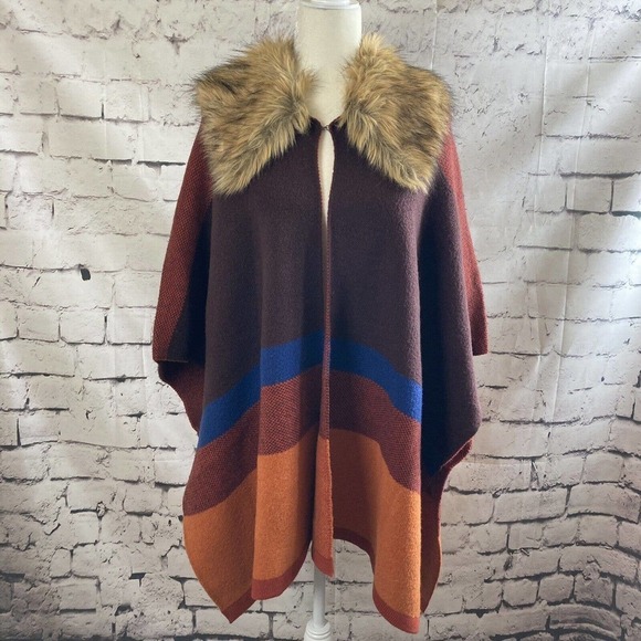 Forever 21 Cape Ponch Faux Fur Detachable Collar Womens Size‎ Medium Multicolor - Picture 1 of 7